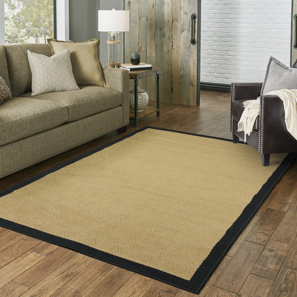 3’x5’ Beige and Black Plain Indoor Outdoor Area Rug