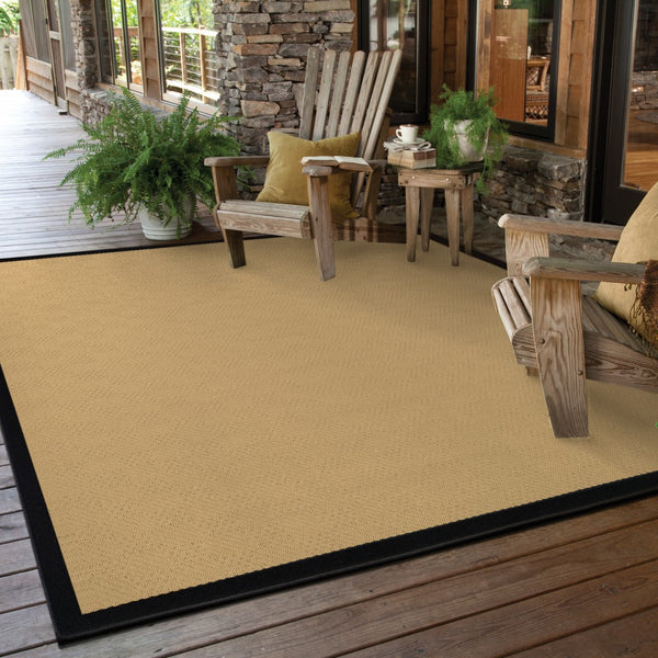 3’x5’ Beige and Black Plain Indoor Outdoor Area Rug