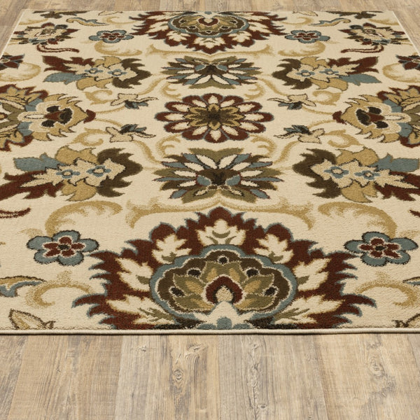 5’x7’ Ivory and Red Floral Vines Area Rug