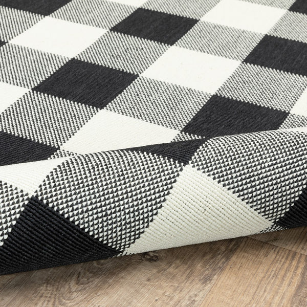 4’x6’ Black and Ivory Gingham Indoor Outdoor Area Rug