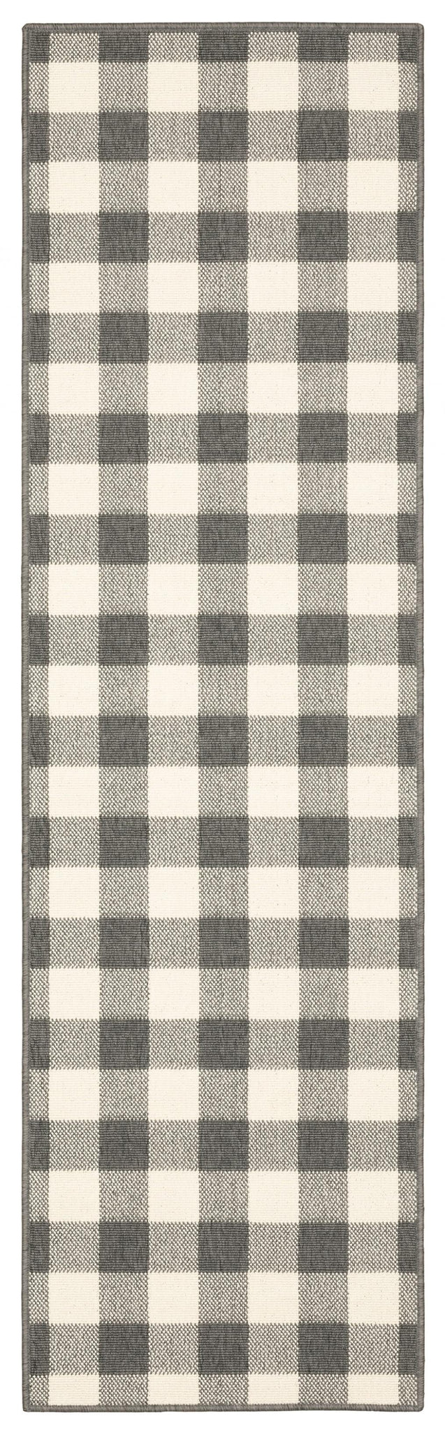 2’x8’ Gray and Ivory Gingham Indoor Outdoor Runner Rug