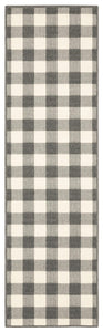 2’x8’ Gray and Ivory Gingham Indoor Outdoor Runner Rug