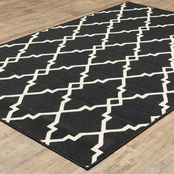 4’x6’ Black and Ivory Trellis Indoor Outdoor Area Rug