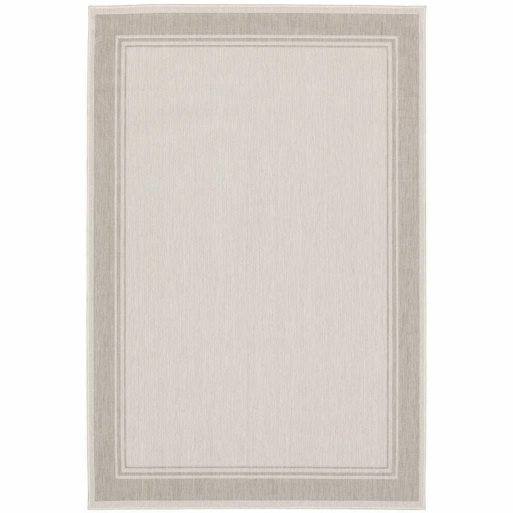 3’x5’ Ivory and Gray Bordered Indoor Outdoor Area Rug