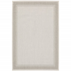 7’x9’ Ivory and Gray Bordered Indoor Outdoor Area Rug