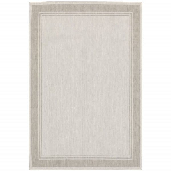 7’x9’ Ivory and Gray Bordered Indoor Outdoor Area Rug