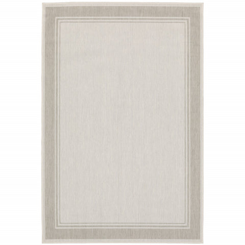 7’x9’ Ivory and Gray Bordered Indoor Outdoor Area Rug