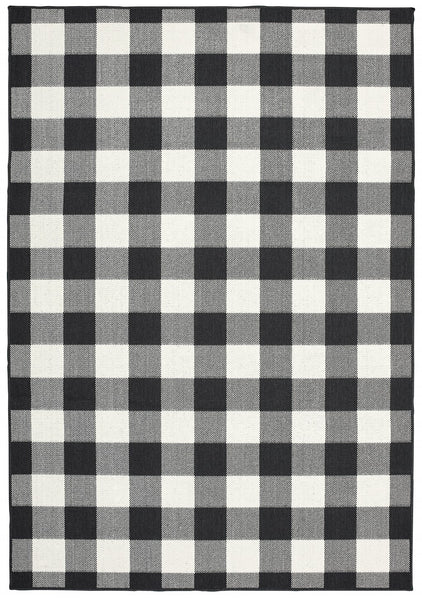 3’x5’ Black and Ivory Gingham Indoor Outdoor Area Rug