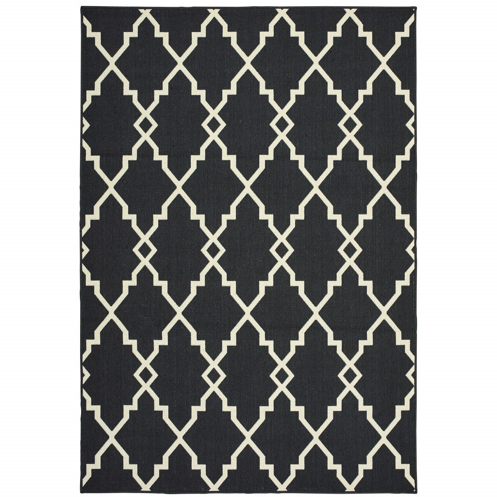 3’x5’ Black and Ivory Trellis Indoor Outdoor Area Rug