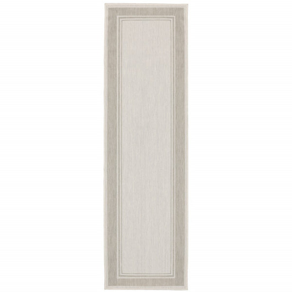 2’x7’ Ivory and Gray Bordered Indoor Outdoor Runner Rug