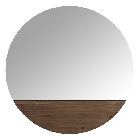 Contemporary Round Wall Mirror with Wooden Detailing