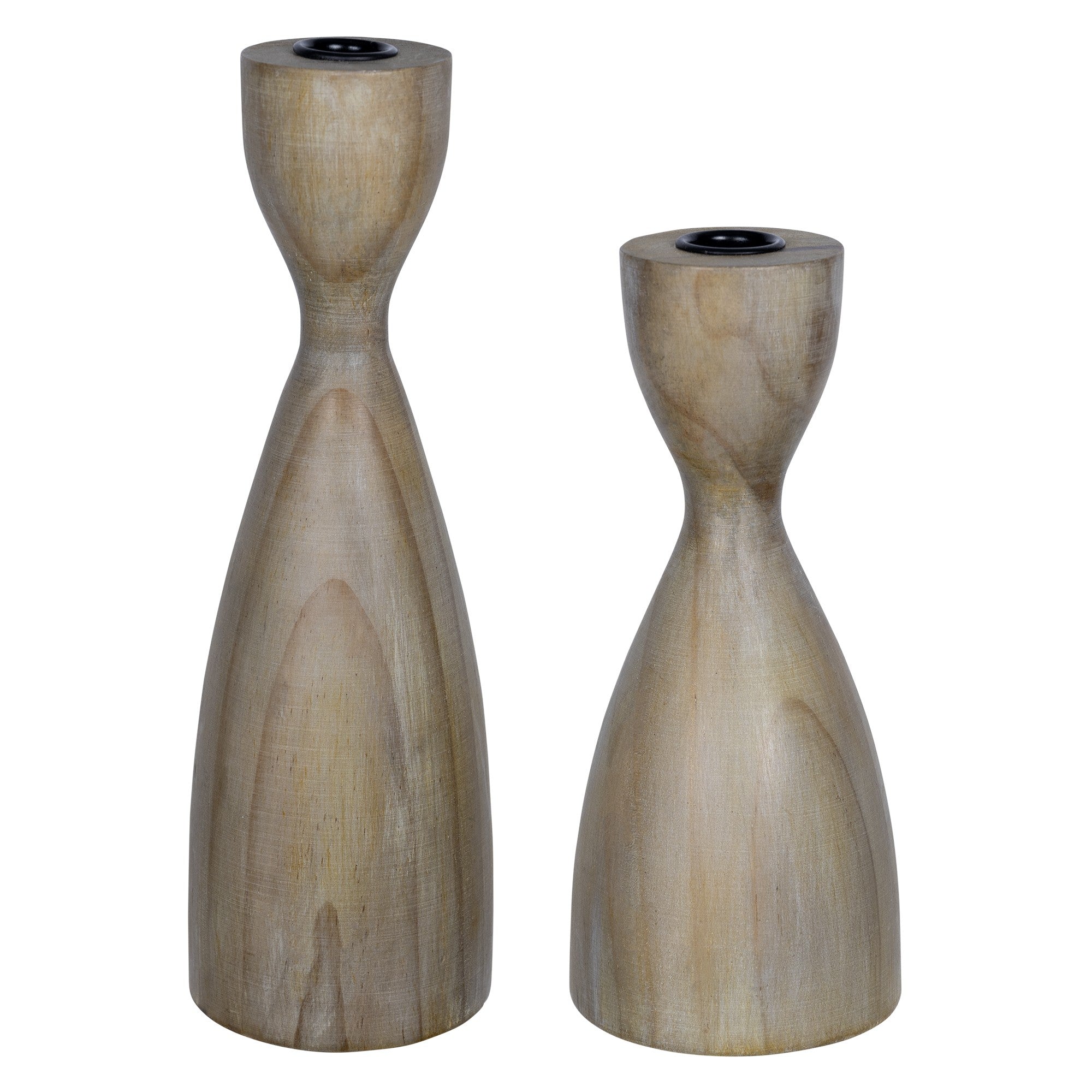 Set of Two Wooden Candle Holders