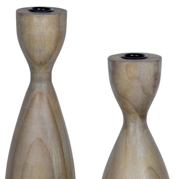 Set of Two Wooden Candle Holders