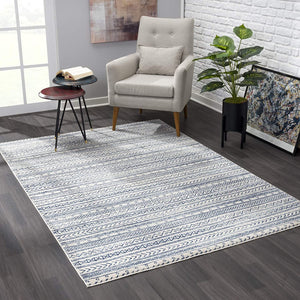 4’ x 6’ Navy Blue Decorative Stripes Area Rug