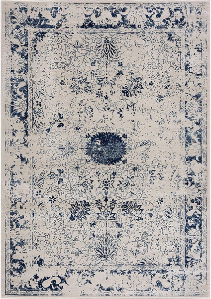 2’ x 8’ Navy Blue Distressed Floral Runner Rug