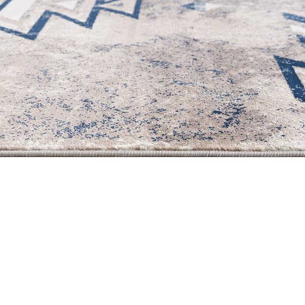 2’ x 10’ Beige and Blue Boho Chic Runner Rug