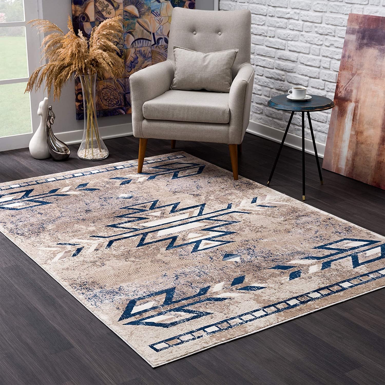 2’ x 20’ Beige and Blue Boho Chic Runner Rug