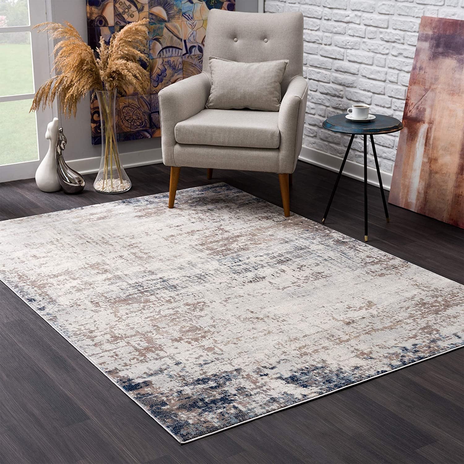 4’ x 6’ Navy Blue Distressed Striations Area Rug