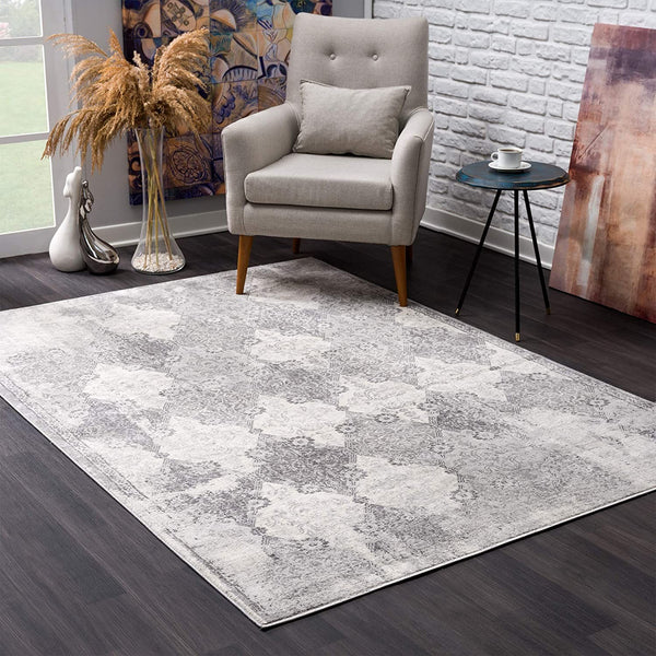 2’ x 10’ Gray Distressed Trellis Pattern Runner Rug