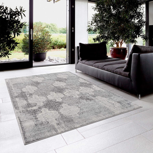 2’ x 3’ Gray Distressed Trellis Pattern Scatter Rug