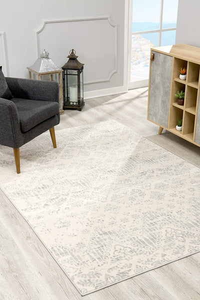 2’ x 10’ Ivory Distressed Ikat Pattern Runner Rug