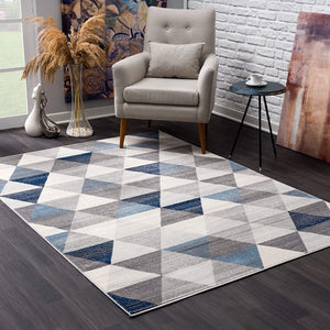 2’ x 13’ Navy Blue Geometric Diamond Runner Rug