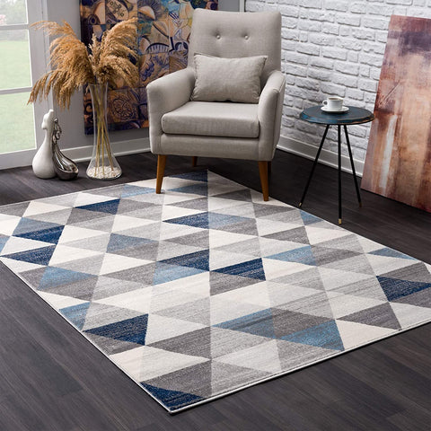 2’ x 3’ Navy Blue Geometric Diamond Scatter Rug