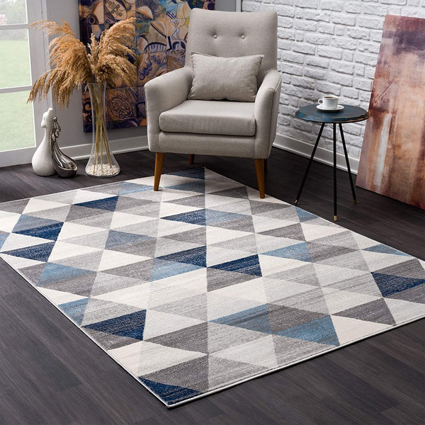 2’ x 6’ Navy Blue Geometric Diamond Area Rug