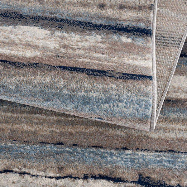 2’ x 12’ Blue and Beige Distressed Stripes Runner Rug