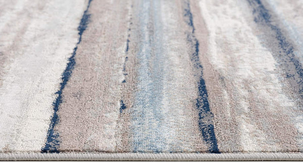 2’ x 13’ Blue and Beige Distressed Stripes Runner Rug