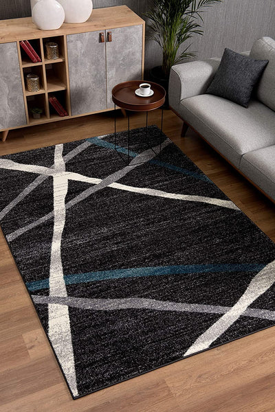 4’ x 6’ Distressed Black and Gray Abstract Area Rug