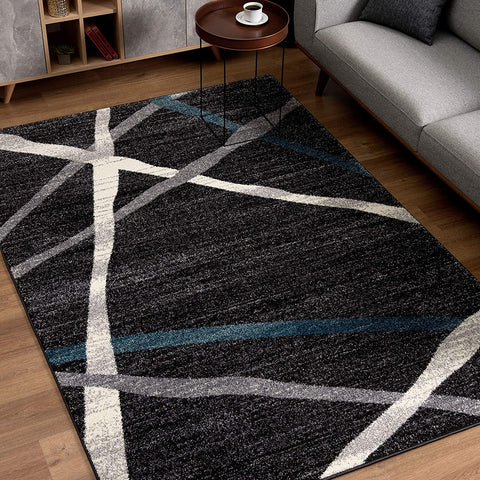 5’ x 8’ Distressed Black and Gray Abstract Area Rug