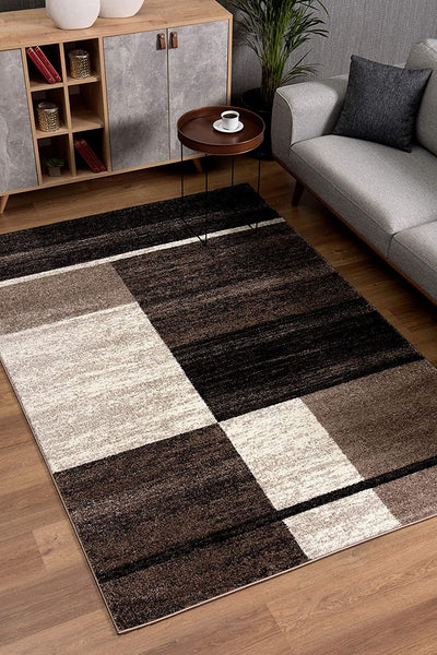 4’ x 6’ Brown and Beige Abstract Blocks Area Rug