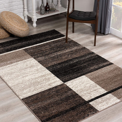 5’ x 8’ Brown and Beige Abstract Blocks Area Rug