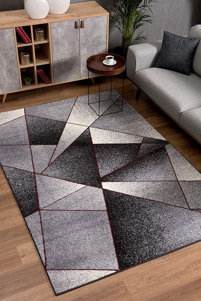 4’ x 6’ Gray and Red Prism Pattern Area Rug