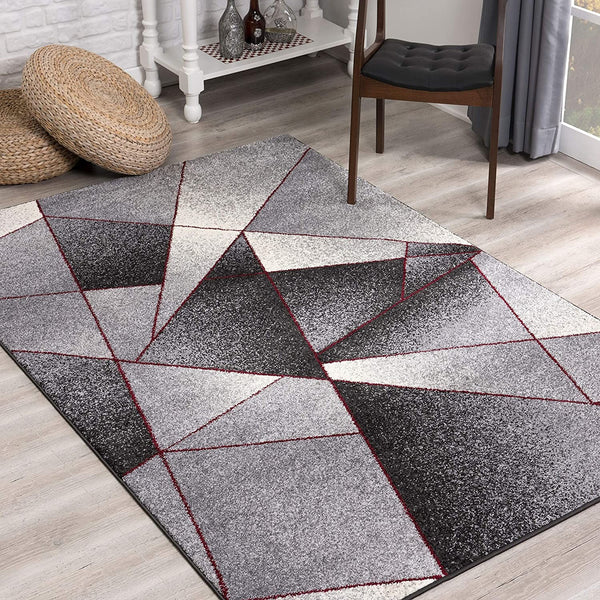 4’ x 6’ Gray and Red Prism Pattern Area Rug