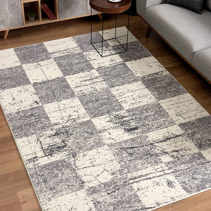 4’ x 6’ White and Gray Checkered Area Rug