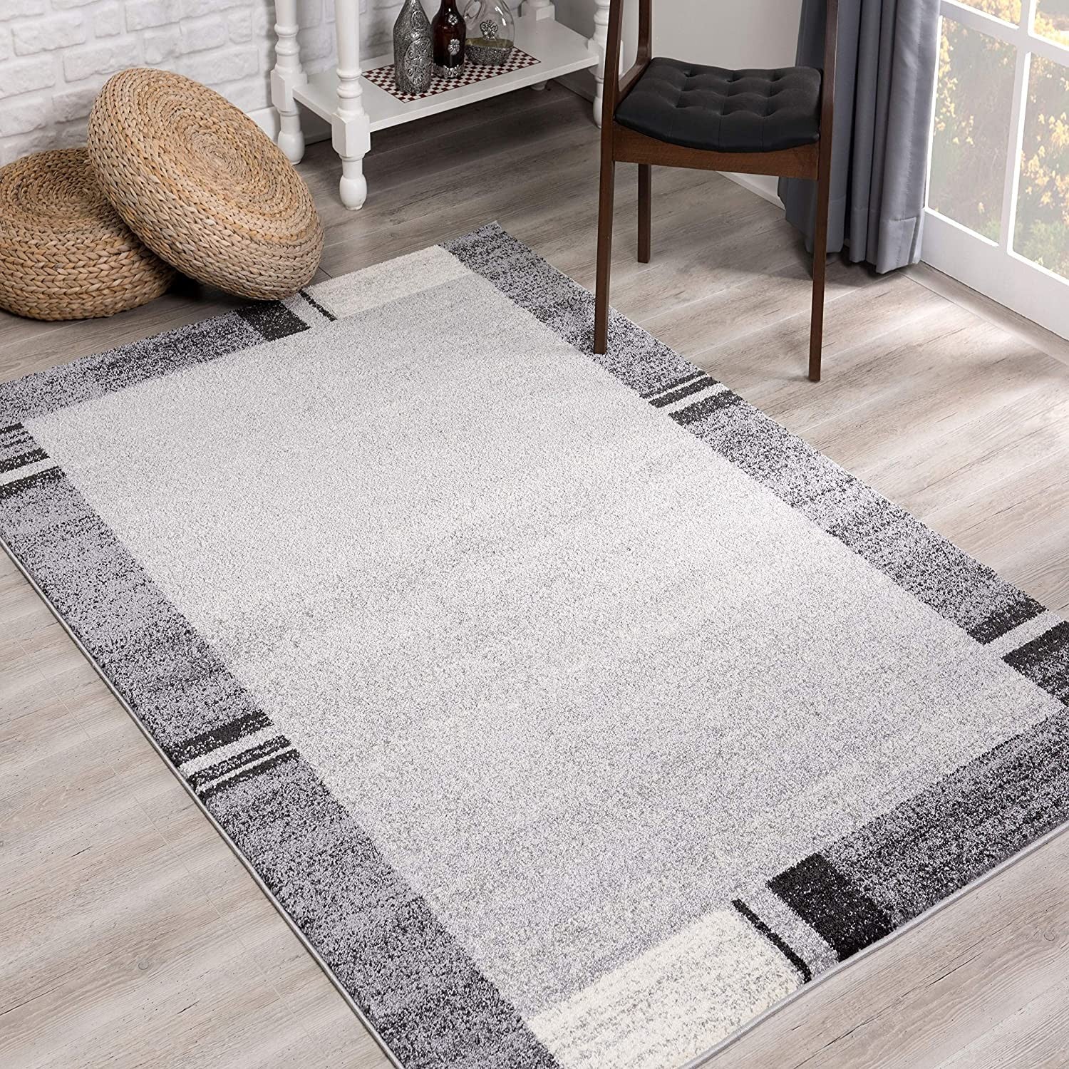 2’ x 10’ Gray Modern Bordered Runner Rug