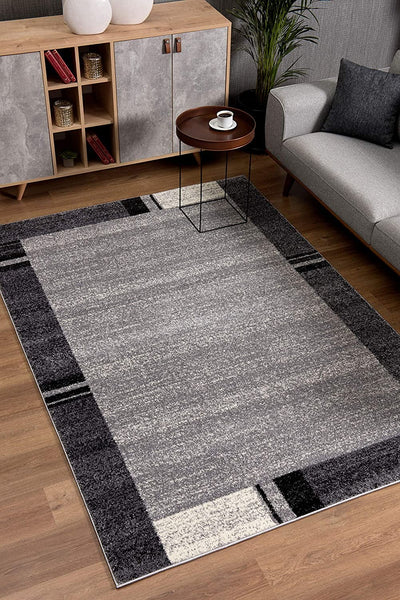 2’ x 10’ Gray Modern Bordered Runner Rug