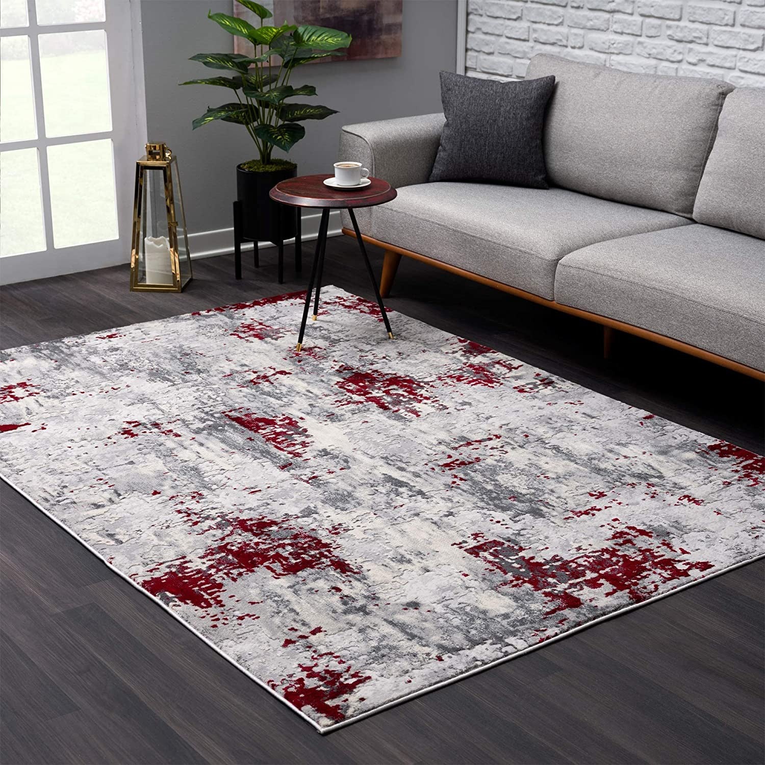 3’ x 5’ Red and Gray Modern Abstract Area Rug