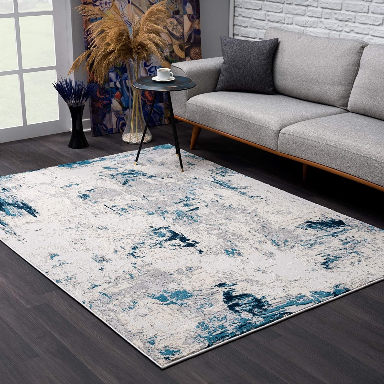 5’ x 8’ Blue and Ivory Abstract Strokes Area Rug