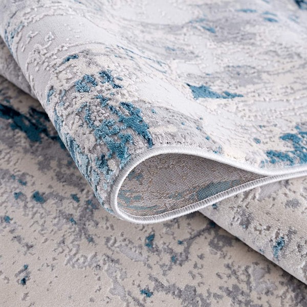 2’ x 10’ Blue and Ivory Abstract Strokes Runner Rug