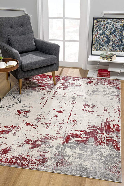 3’ x 5’ Red and Gray Modern Abstract Area Rug