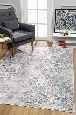 4’ x 6’ Blue Abstract Circular Motifs Area Rug