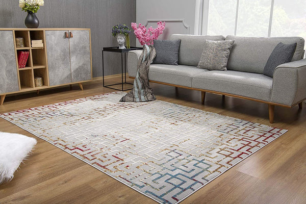 2’ x 4’ Gray and Red Greek Key Patterns Area Rug