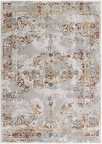 5’ x 8’ Gray and Beige Distressed Ornate Area Rug
