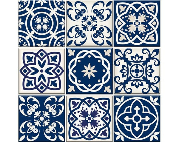 4" x 4" Midnight Blue and White Peel and Stick Removable Tiles