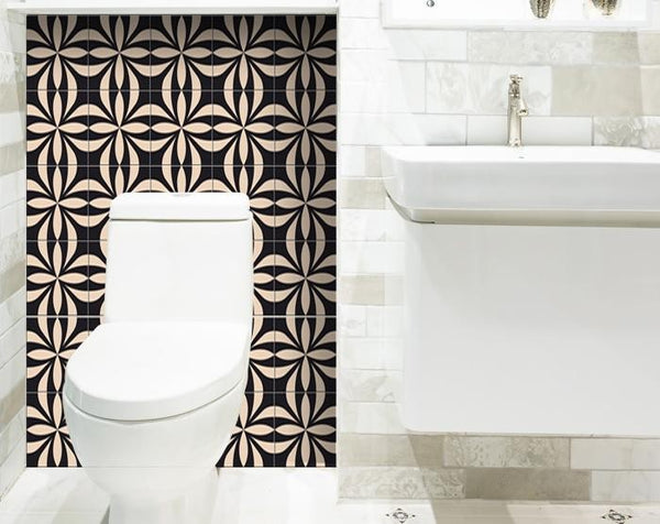 4" x 4" Intertwined Black and Cream Peel and Stick Removable Tiles