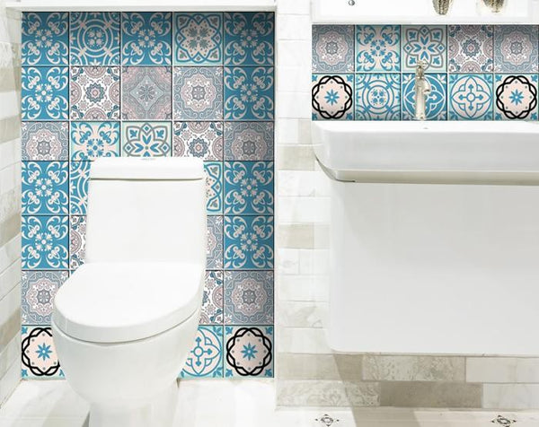 7" x 7" Sky Blue Mosaic Peel and Stick Removable Tiles