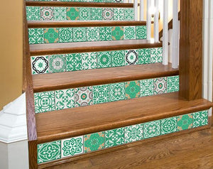 4" x 4" Green and White Mosaic Peel and Stick Removable Tiles